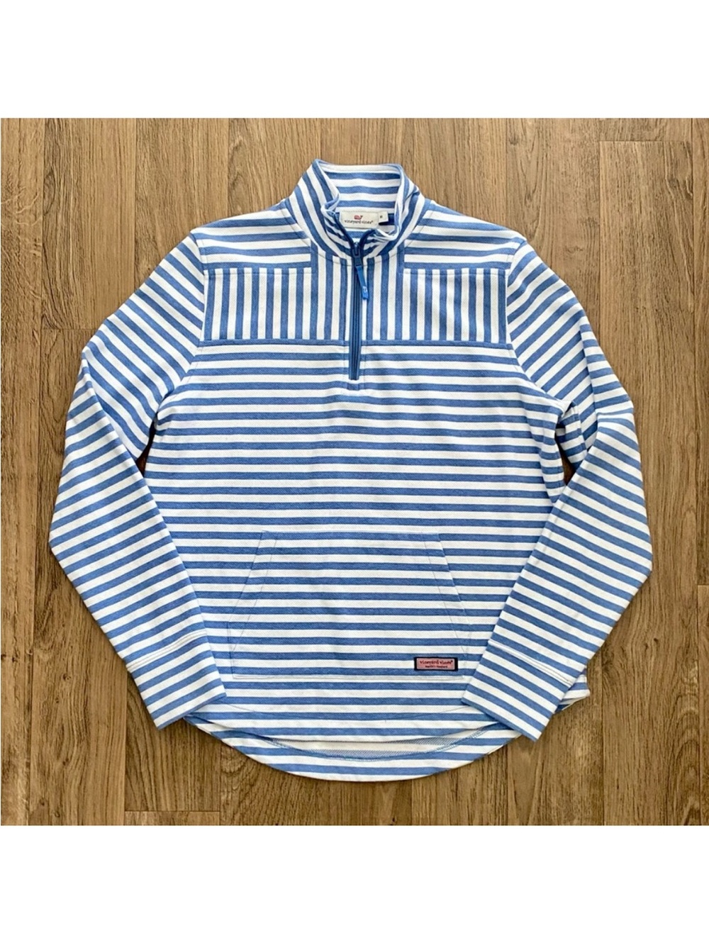 Vineyard Vines Light Blue and White Striped Zip-Up Pullover